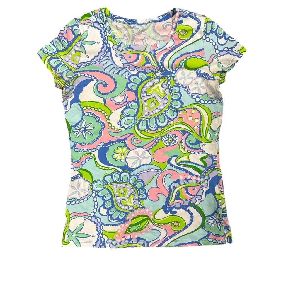 Lilly Pulitzer Karrie Top Conch Republic Womens Small Multicolor Fish‎ Crew Neck
